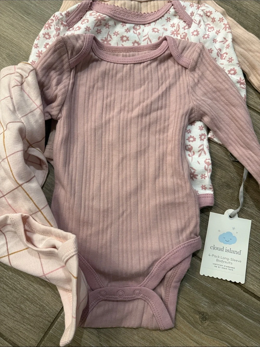 4 Pack Pink & Blush Long-Sleeve Baby One-Piece Bodysuits Sz 0-3